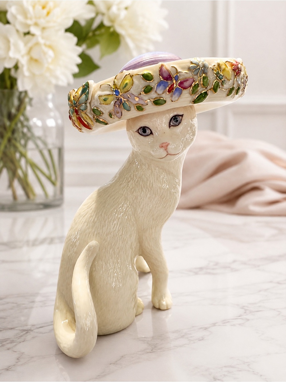 Lenox “Sunday Best” Cat Figurine with Multicolor Floral Hat- Retired